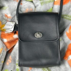 Vtg Coach Scooter Bag Black Leather Crossbody Handbag Purse 9893 Flap Turn Lock